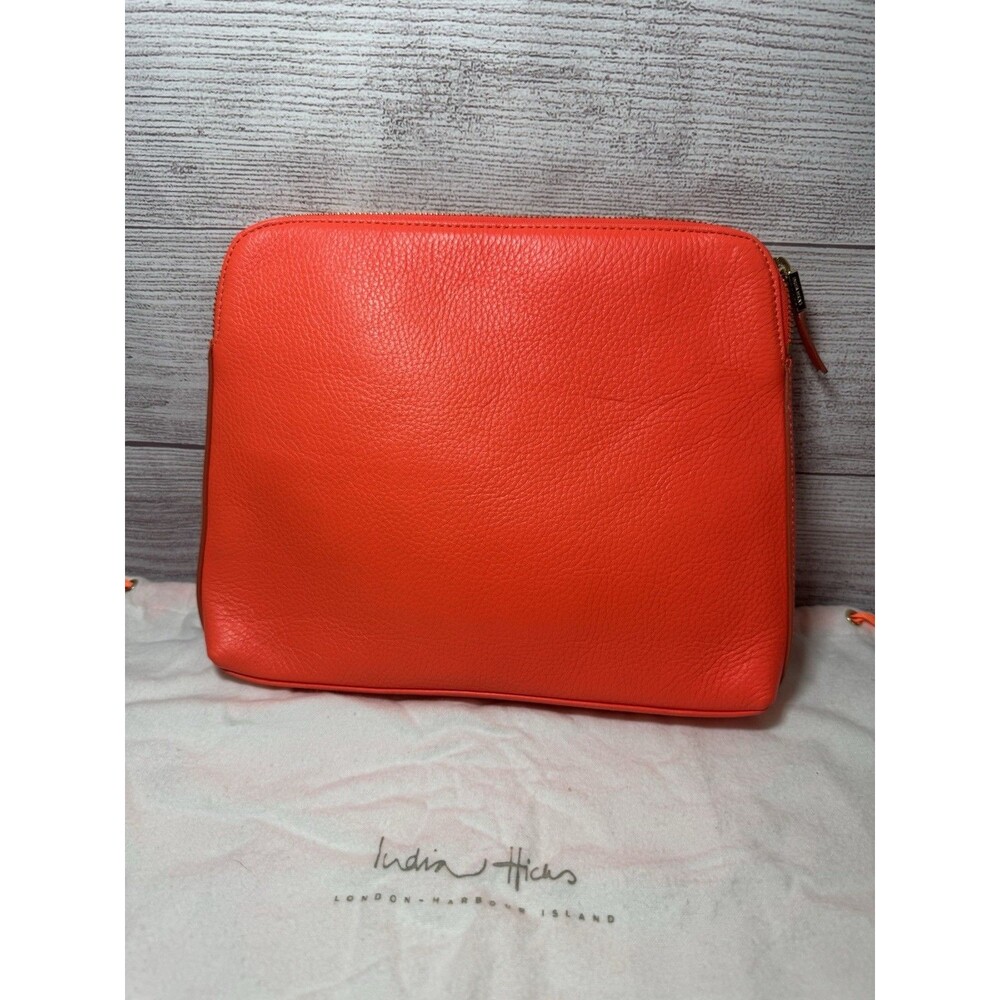 INDIA HICKS Clutch Purse Coral Orange Leather